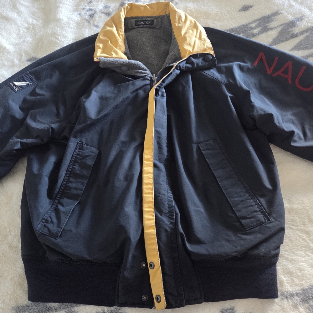 Vintage Nautica Reversible Navy Fleece Jacket/Yellow Windbreaker
